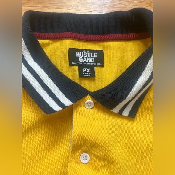 Hustle Gang Yellow Polo Shirt with Embroidered bear Logo mens 2xl - Picture 3 of 5